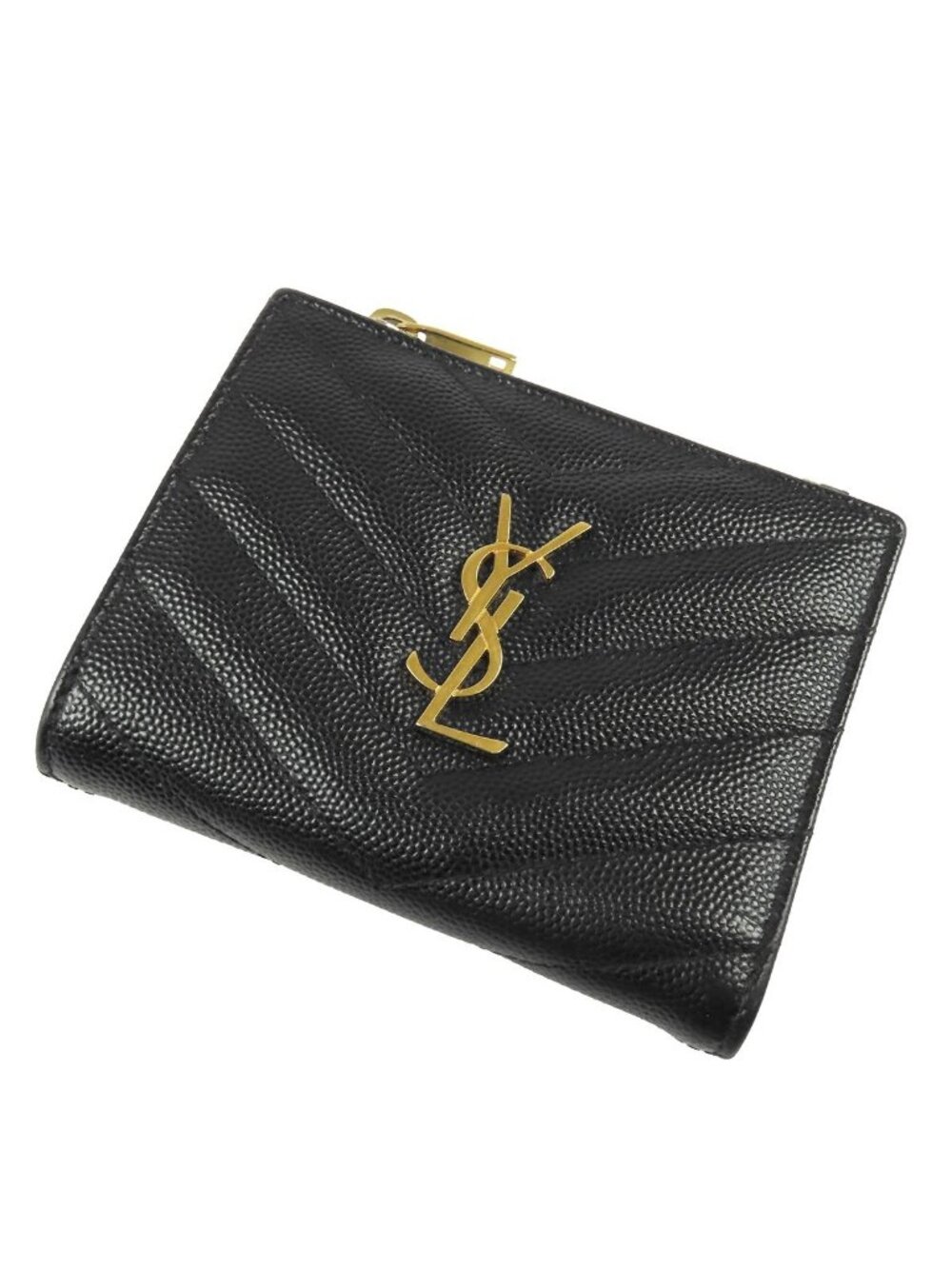 Saint Laurent Bifold Wallet Black Leather Cassandra Logo Compact